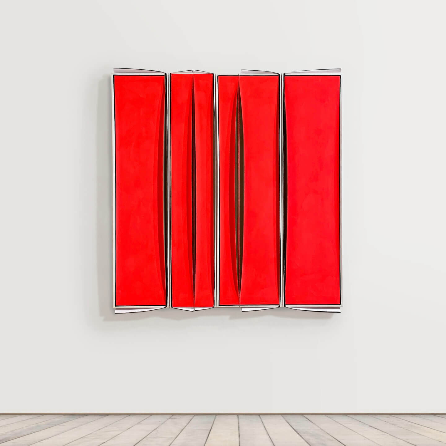 Galerie Benjamin Eck München white gesso, black gesso, red pigment on canvas, torn and folded on stretched frames