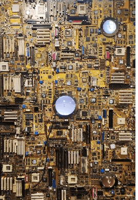 Galerie Benjamin Eck München chicken embryo, big compositions of motherboards 